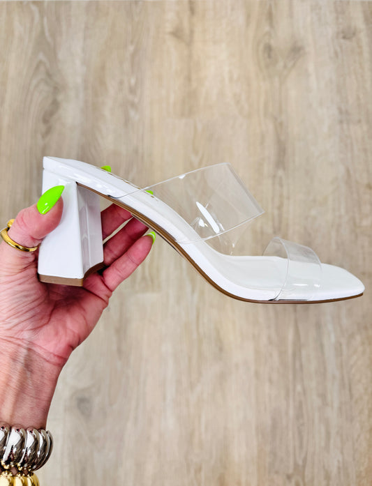 White Clear Things Up Block Heels