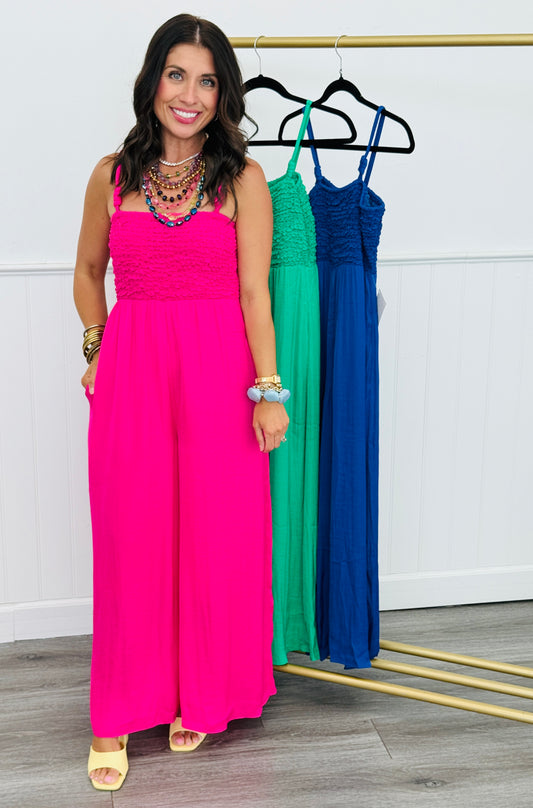 Smocked Bodice Wide Leg Jumpsuit (Reg.) - 3 Colors
