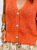 Orange Textured Knit Button Up Vest (Reg. and Plus)