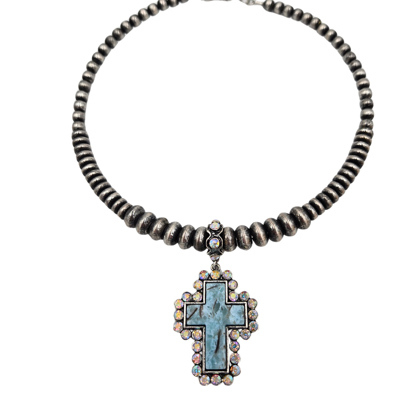 Navajo Pearl & Bling Cross Choker