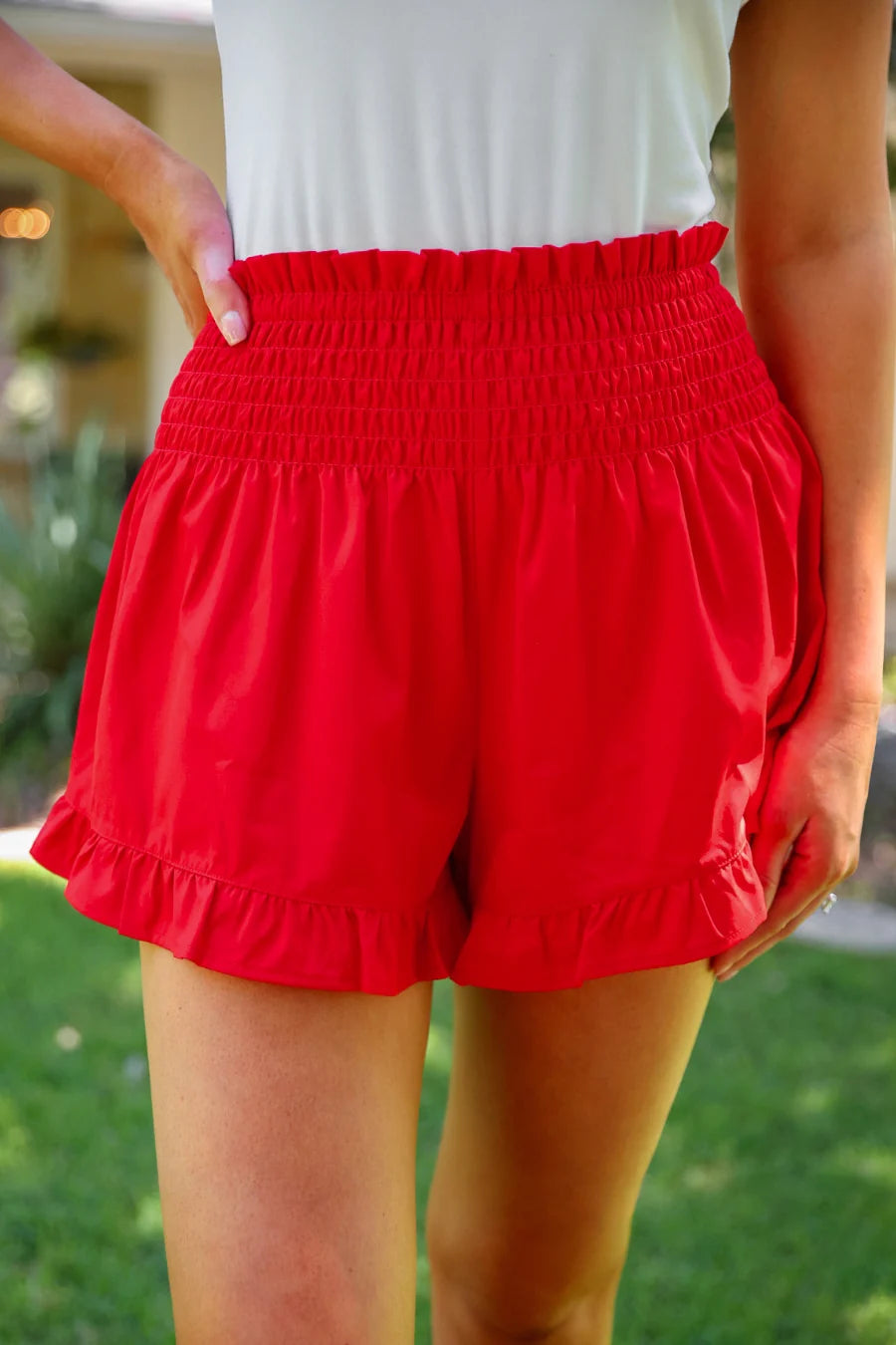 Red Sunny Strolls High Waisted Shorts (Reg. and Plus)