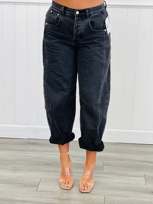 Black Denim Barrel Pants (Reg & Plus)
