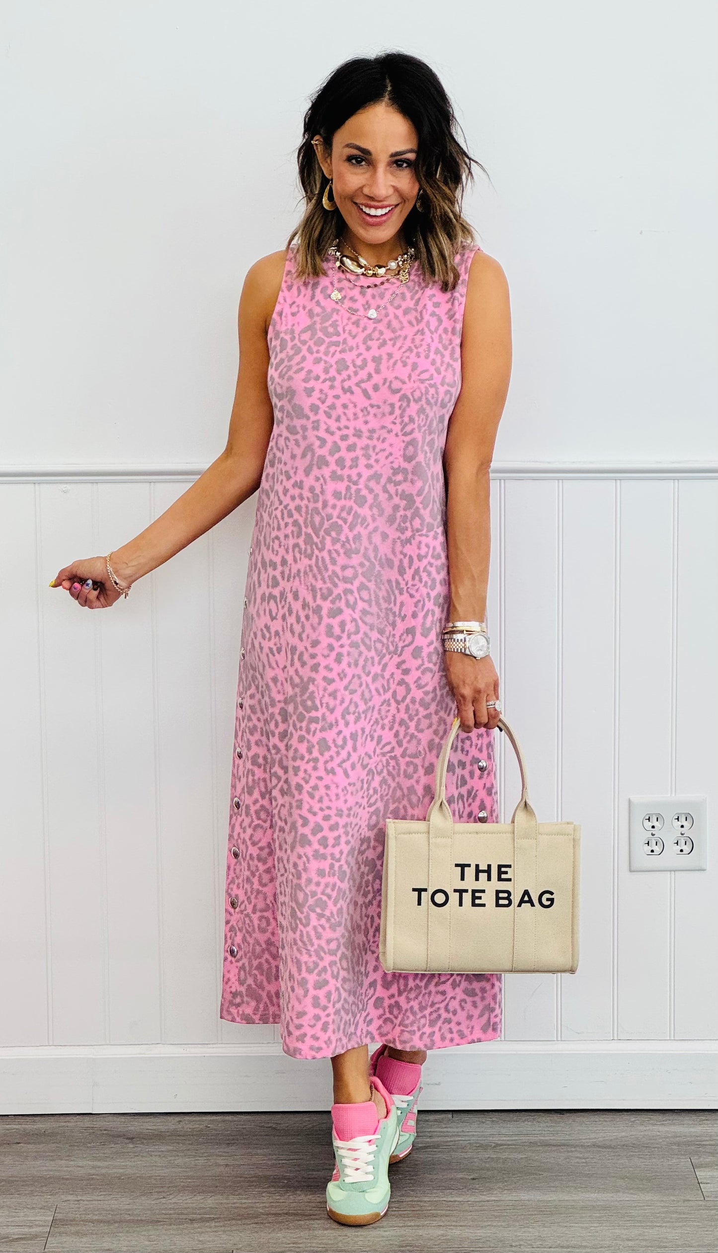 Leopard Side Studded Midi Dress (Reg.)