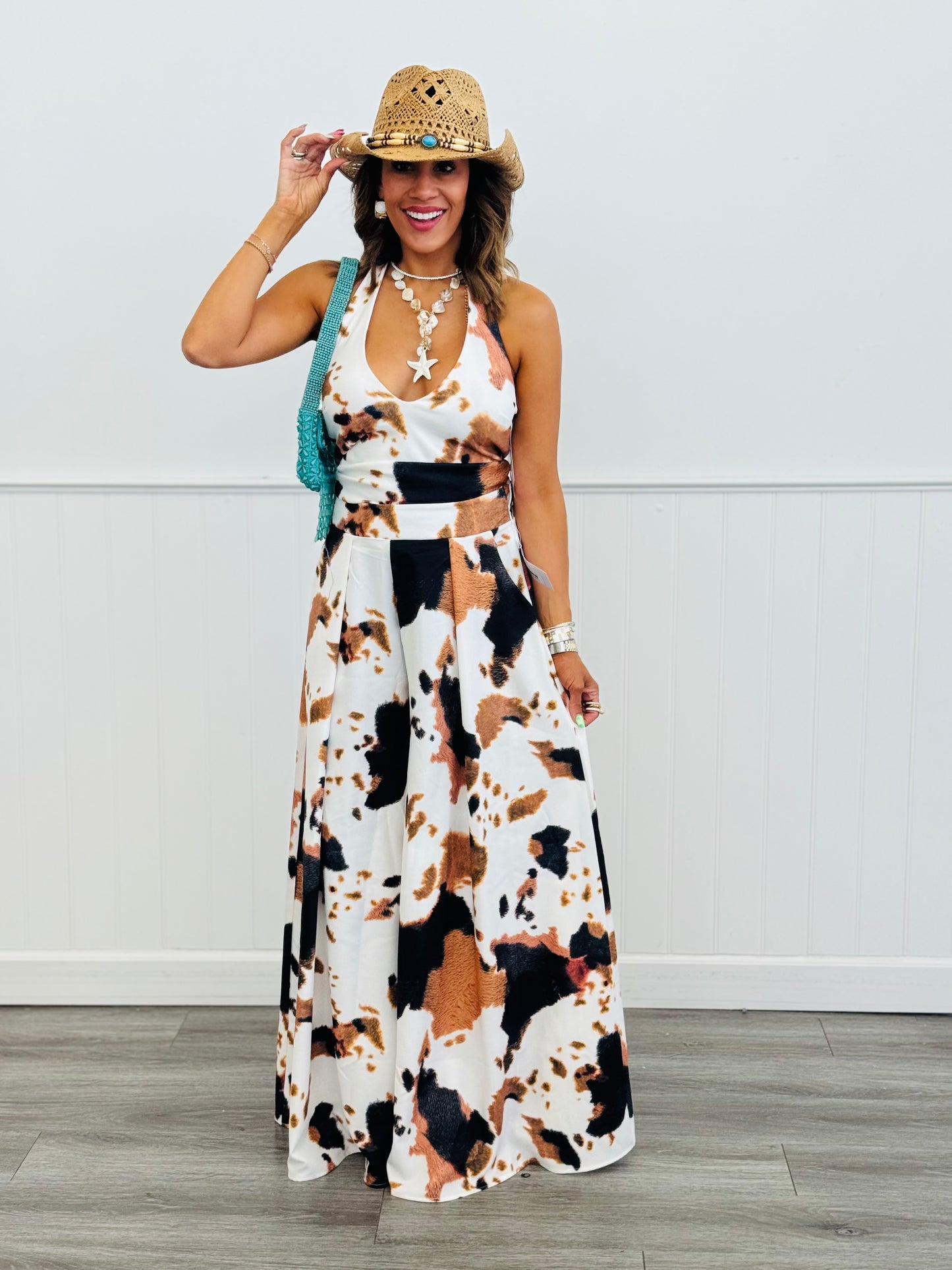 Black/Brown/White Cow Print Palazzo Pants (Reg.)