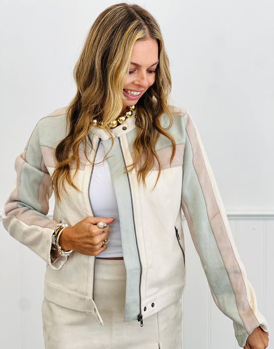 Ivory Combo Faux Suede Motto Jacket (Reg.)