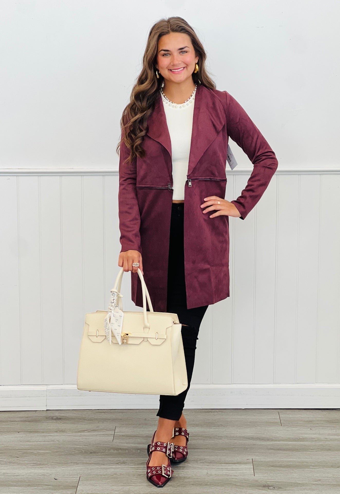 Essential Faux Suede Zip Detail Coat (Reg.)-4 Colors