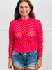 Red/Pink Checker Mesh Long Sleeve Top (Reg & Plus)