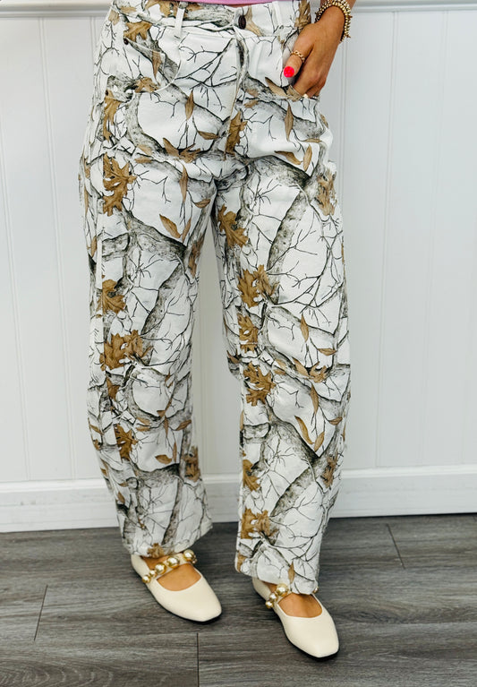 White Tree Camo Wide Leg Pants (Reg & Plus)
