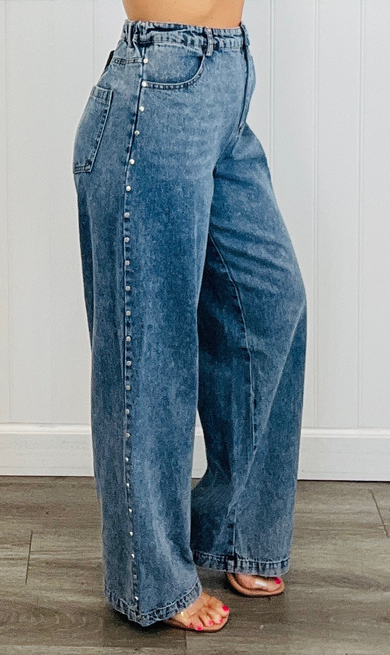 Denim Studded Straight Leg Jeans (Reg.)