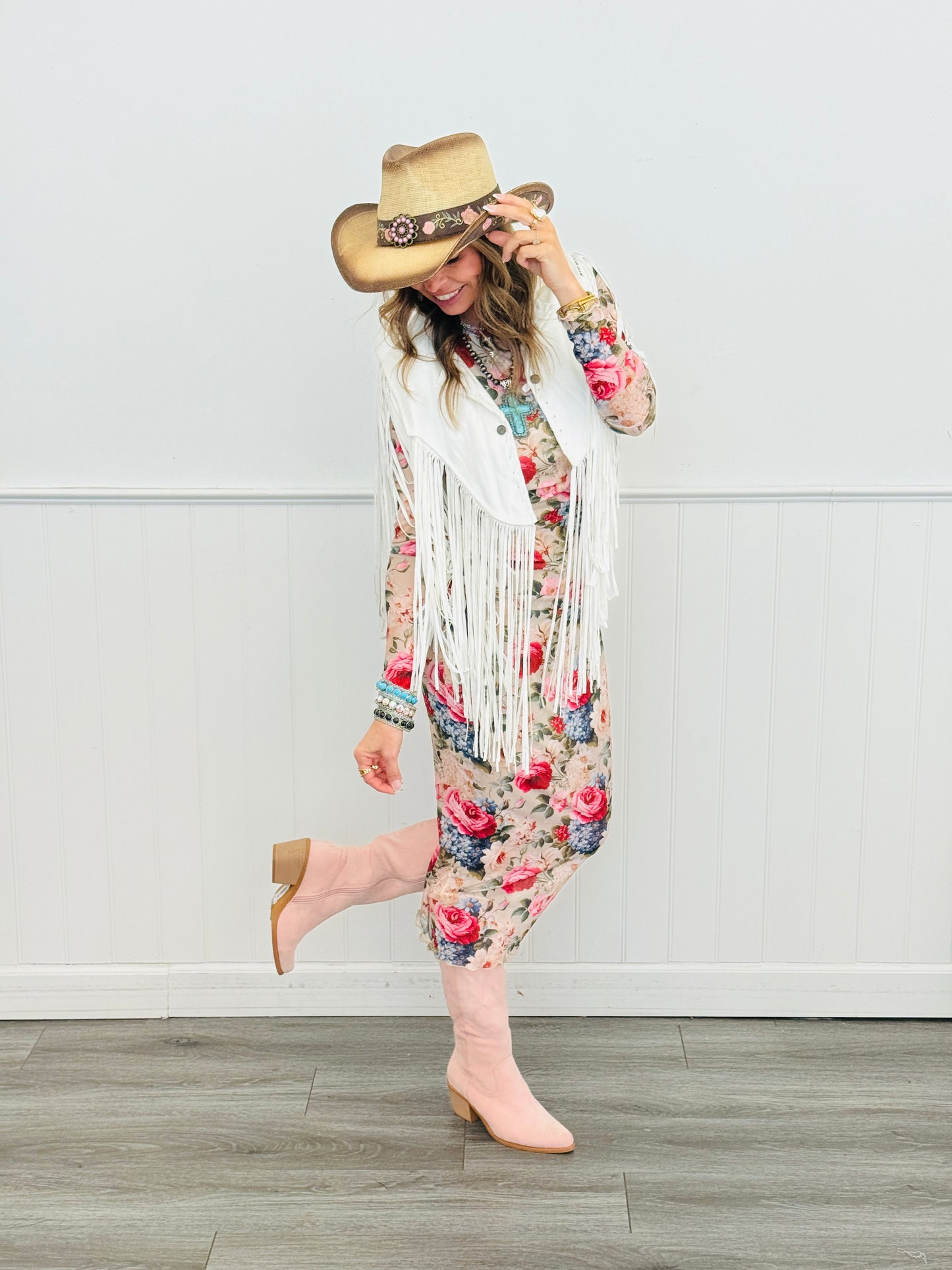 Taupe Floral Mesh Body Con Midi Dress (Reg & Plus)