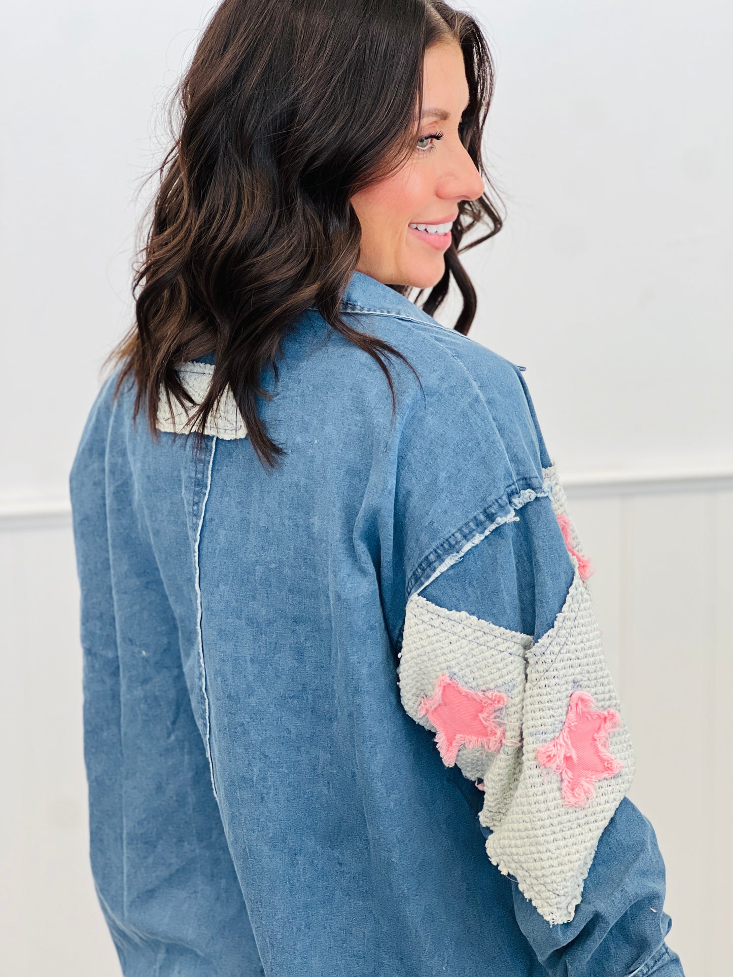 Light Denim Star Patch Shirt Dress (Reg & Plus)