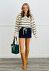 Contrast Collar Striped Sweater Cardigan (Reg.)-2 Colors