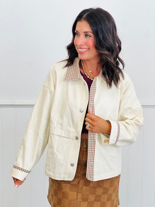 Cream/Brown Gingham Detailed Jacket (Reg.)