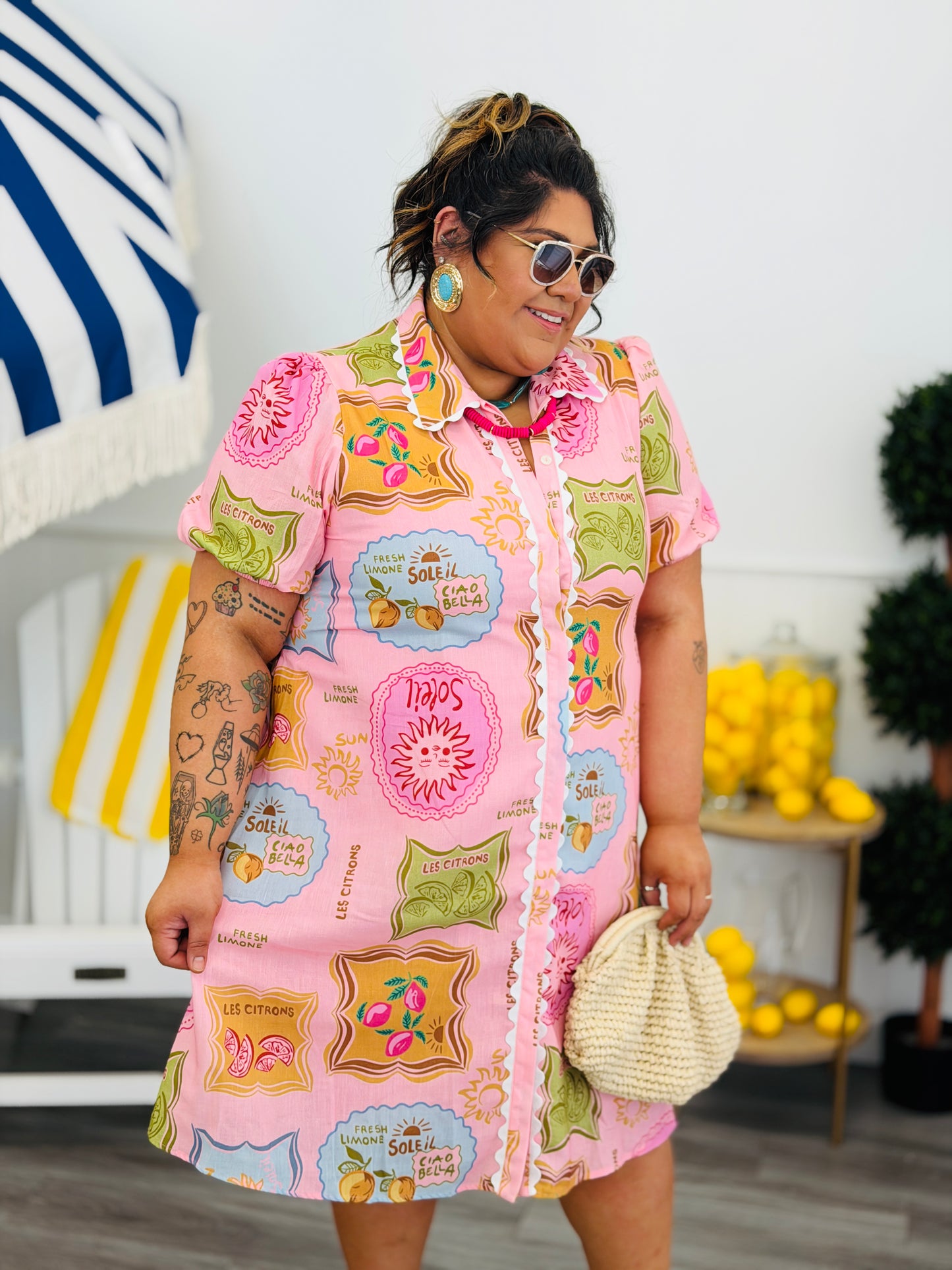 Pink Ric Rac Trim Midi Dress (Reg & Plus)