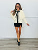 Cream Velvet Bow Front Tie Poncho Cardigan (Reg.)