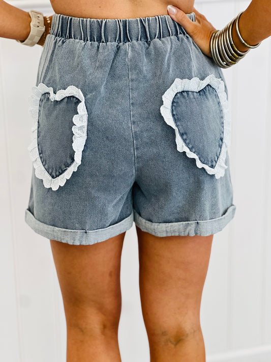 Lt. Denim Washed Heart Applique Patch Shorts (Reg. and Plus)