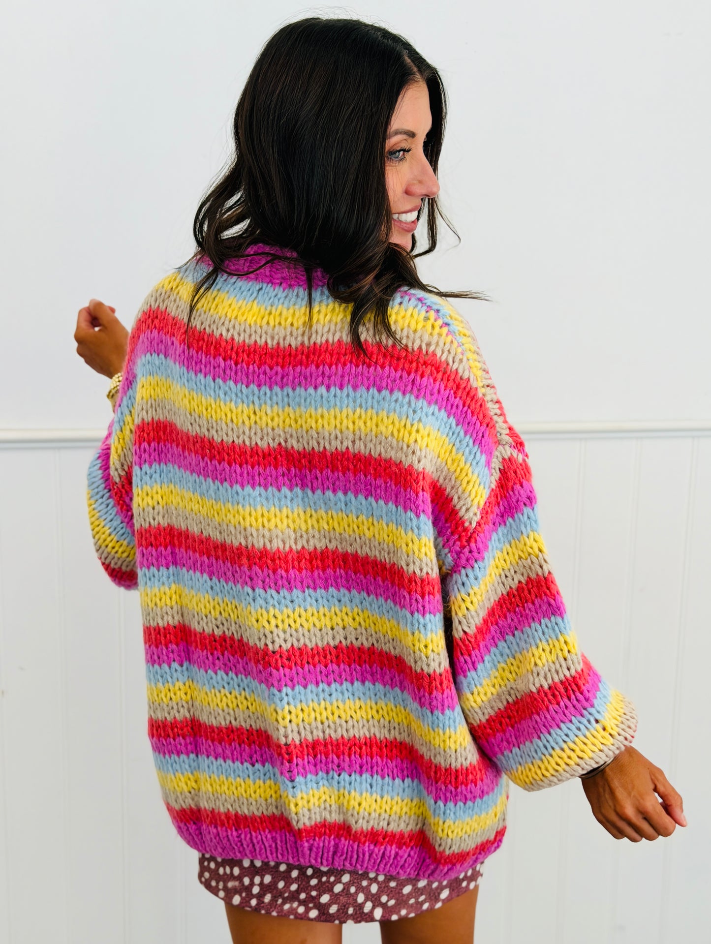 Pink Multi Striped Sweater Cardigan (Reg.)