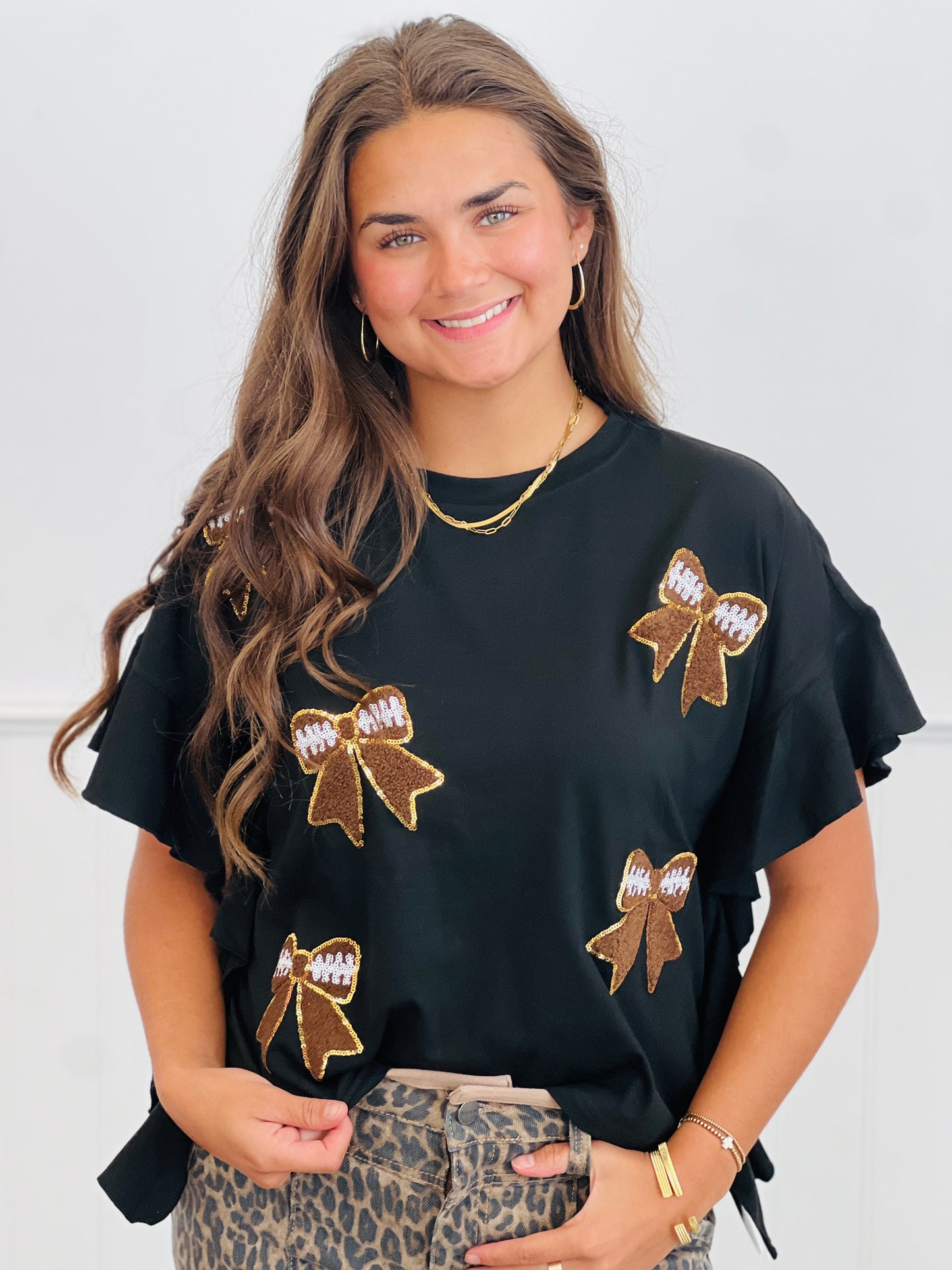 Black Sideline Sparkle Ruffle Top (Reg. and Plus)