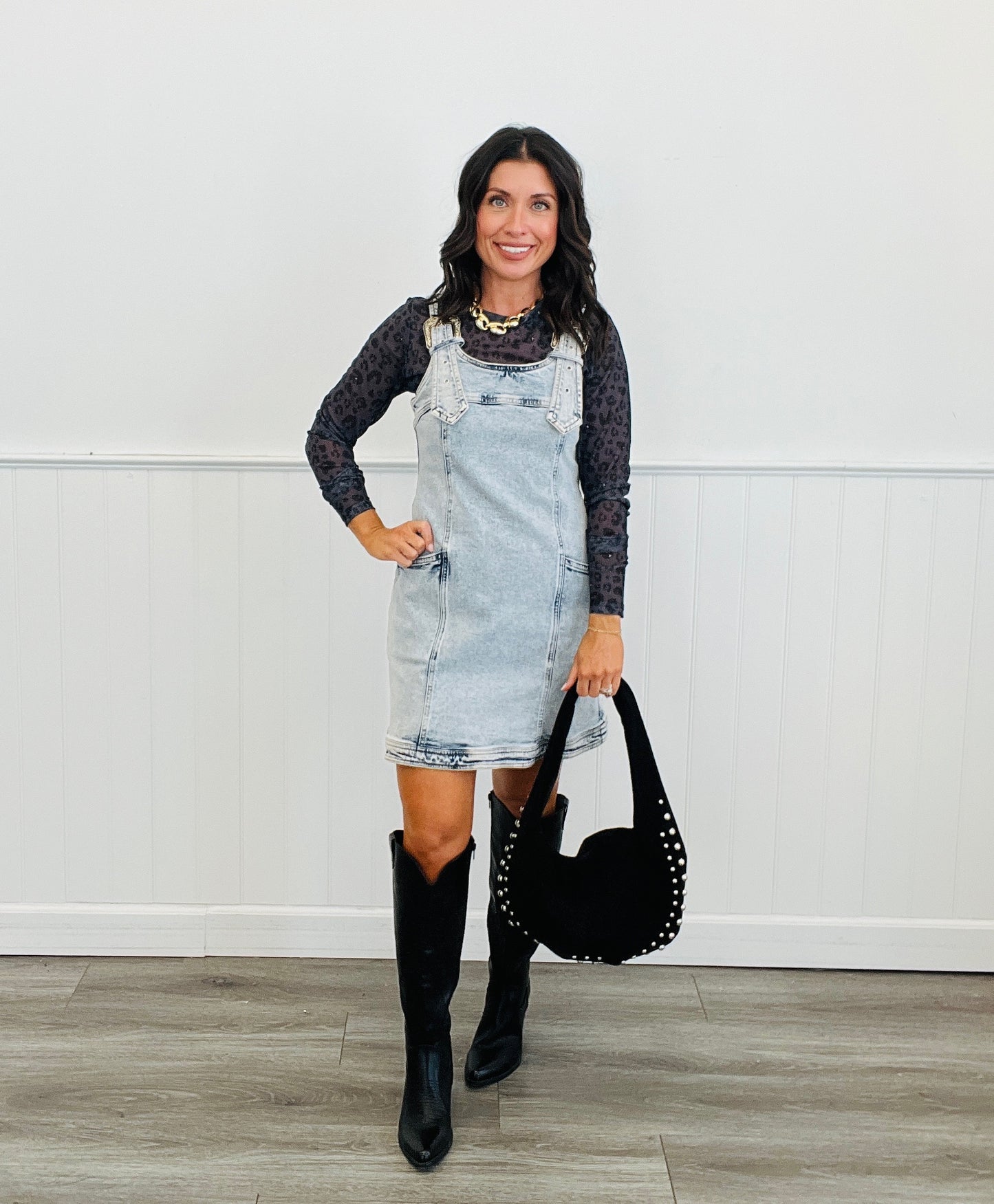 Black Leopard Mesh Long Sleeve Top (Reg. and Plus)