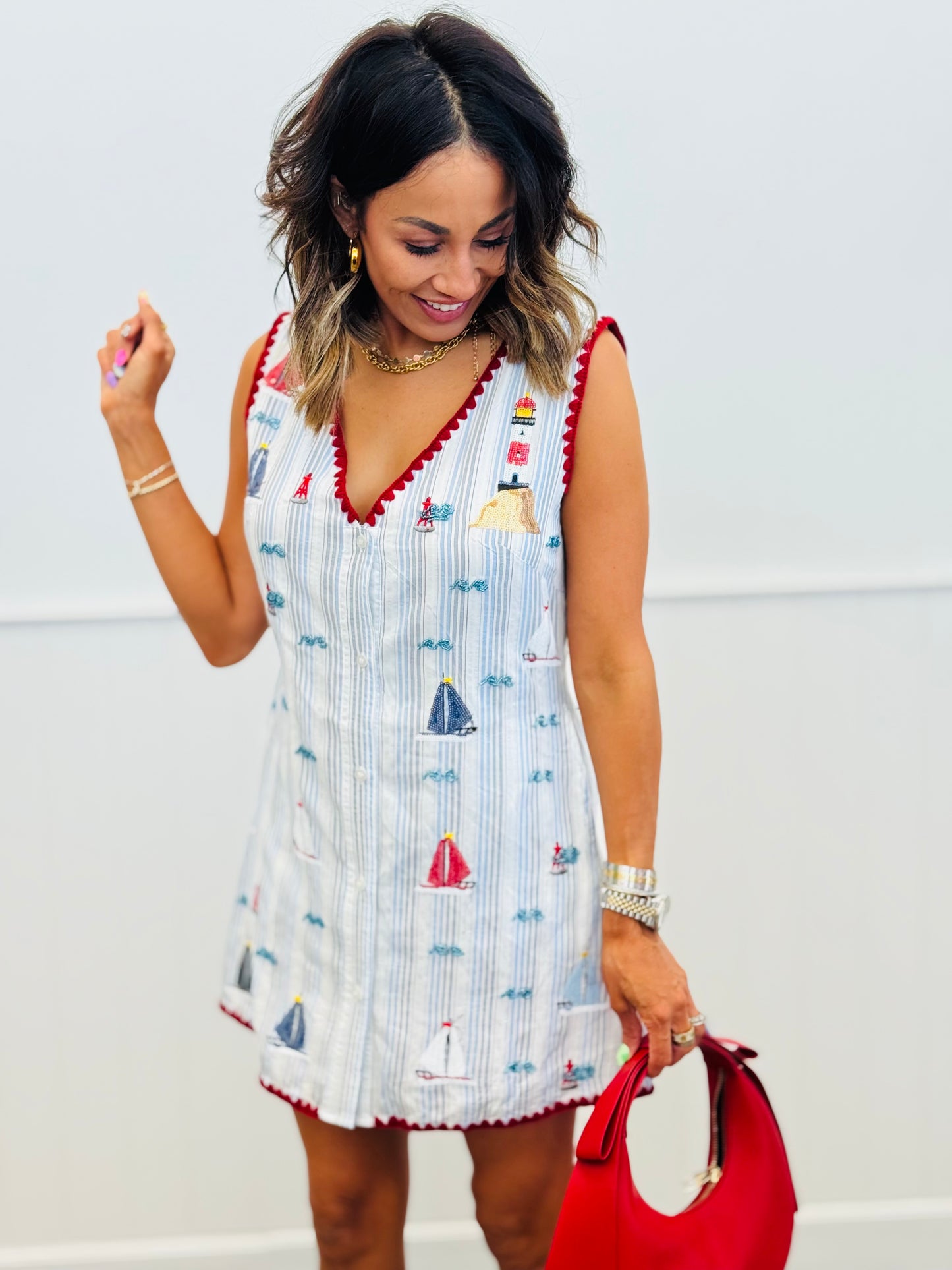 Queen Of Sparkles Striped Sequin Sailboat Tank Dress (Reg. and Plus)