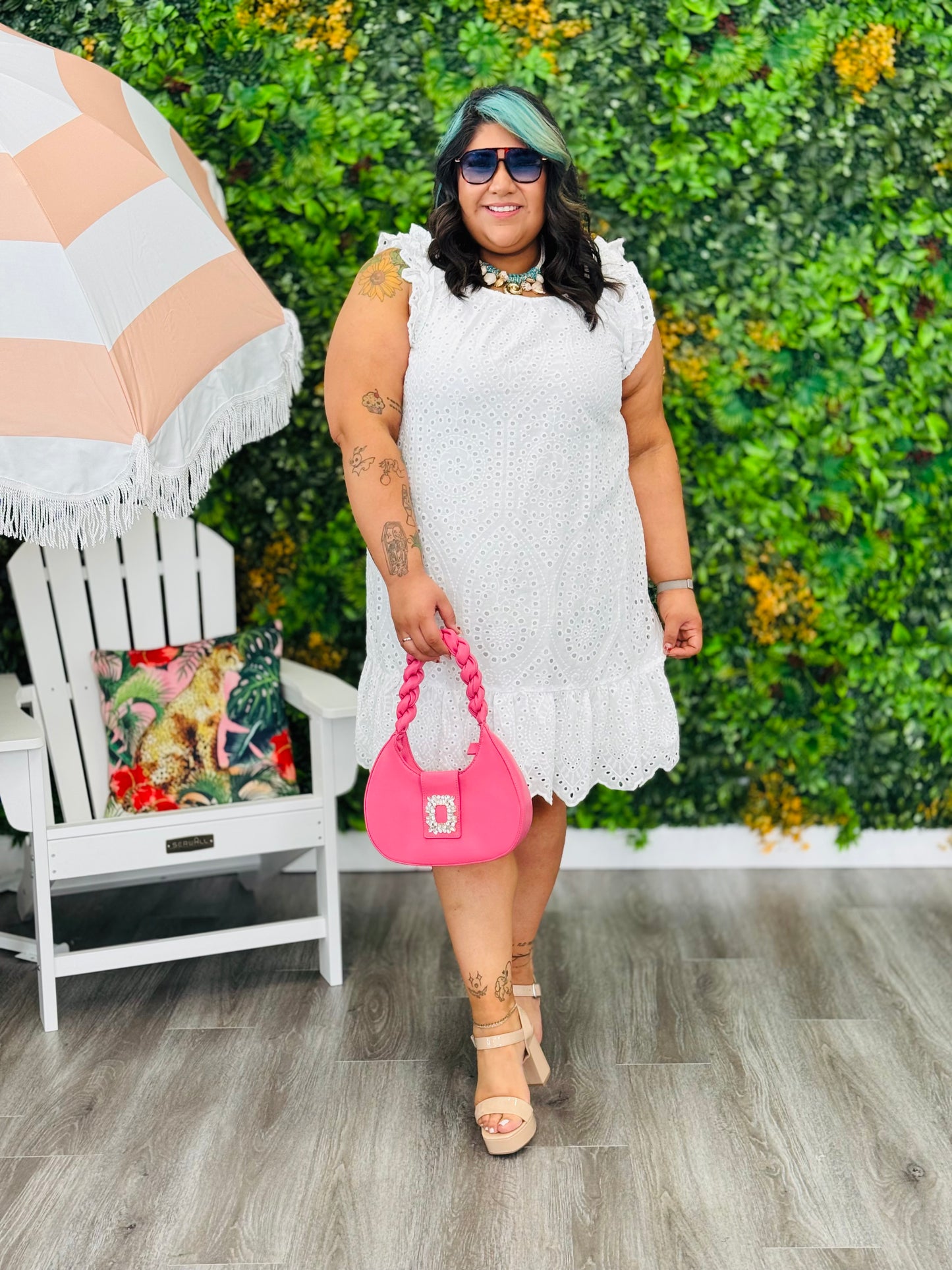 White Eyelet Sleeveless Mini Dress (Reg. & Plus)