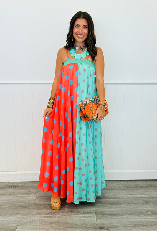 Coral Multi Serafina Polka Dot Maxi Dress (Reg.)