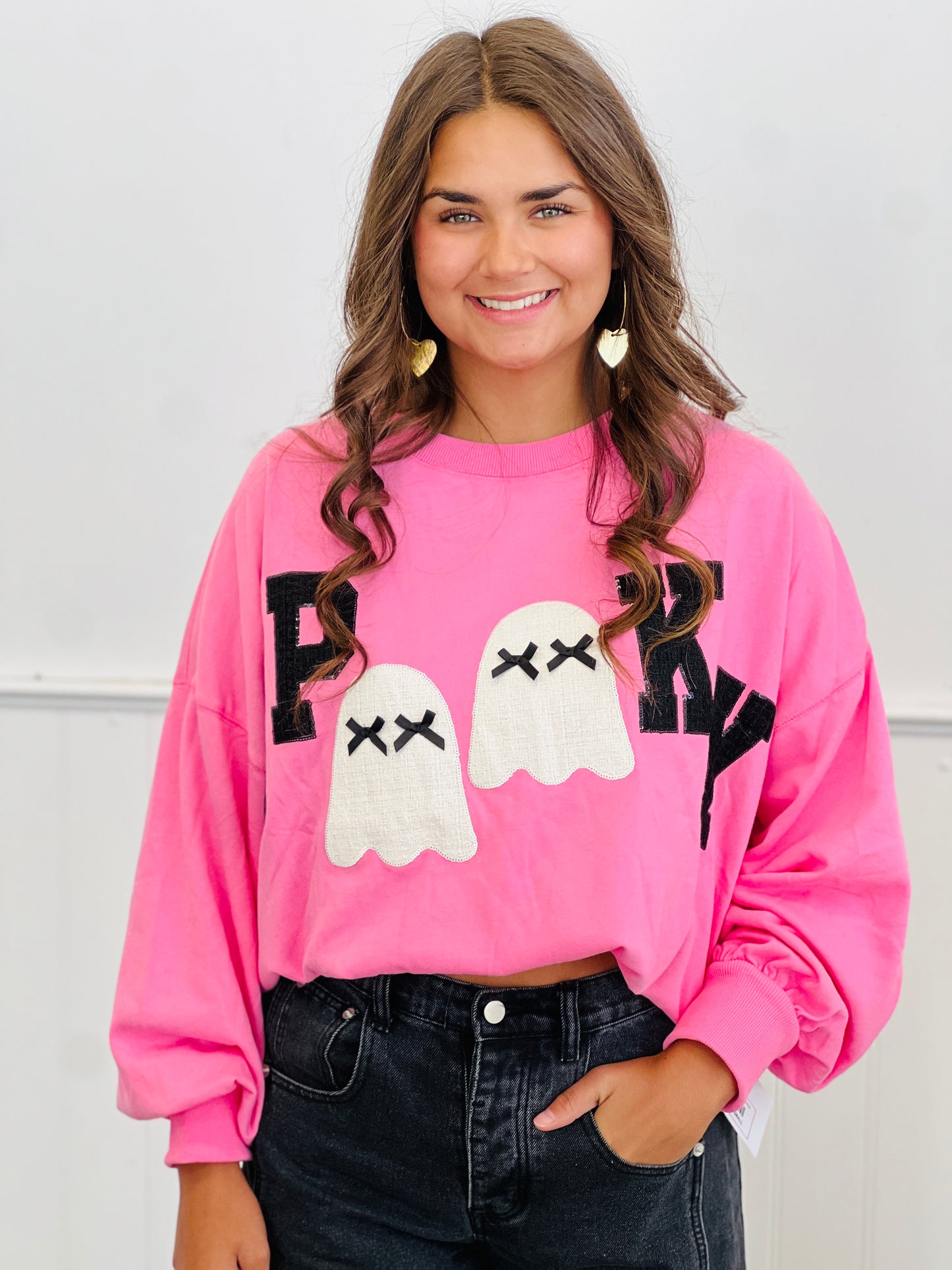 Sequin Spooky Ghost Patch Detail Sweatshirt (Reg.)