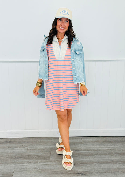 Striped Puff Sleeve Mini Dress (Reg. and Plus)