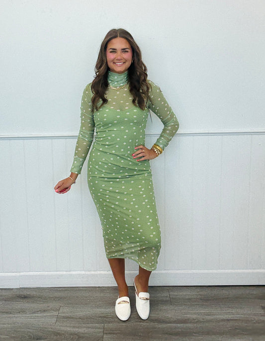 Kiwi Polka Dot Mesh Maxi Dress (Reg & Plus)
