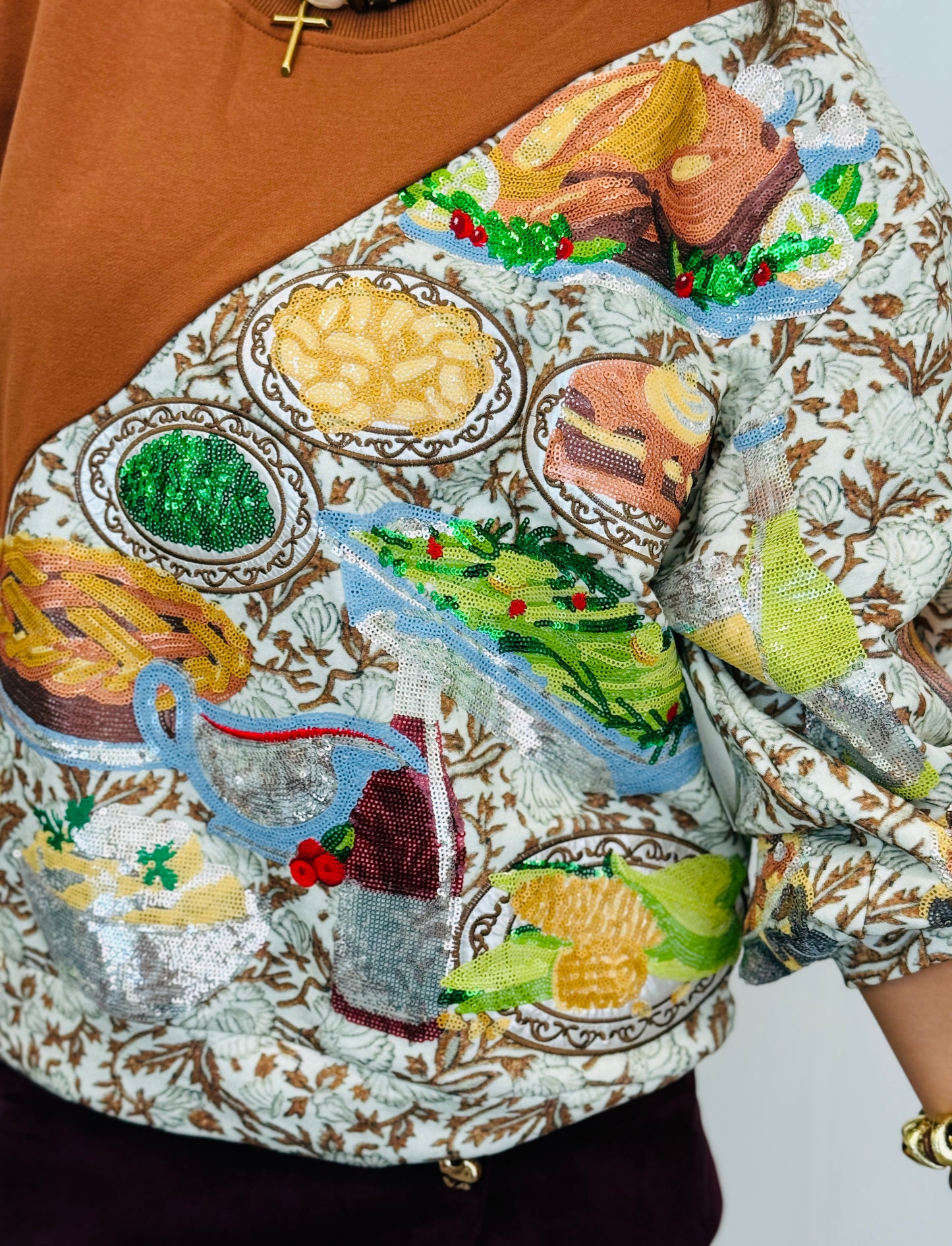 Queen Of Sparkles Brown Thanksgiving Meal Sweatshirt (Reg. and Plus)