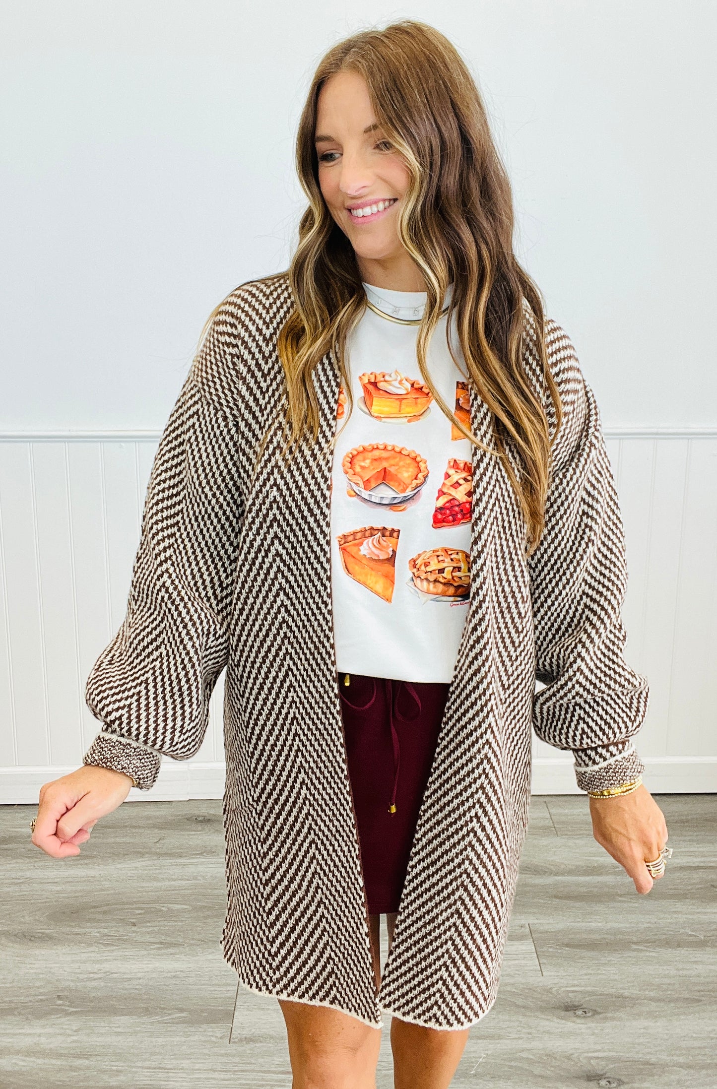 White Variety Pies Long Sleeve Top (Reg. and Plus)