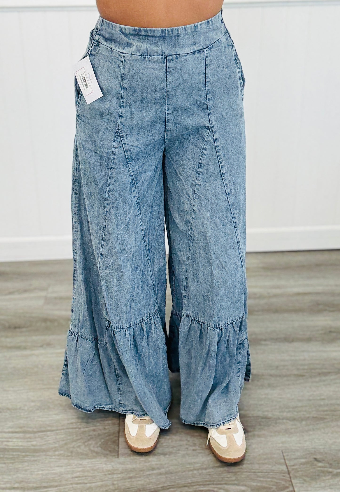 Washed Denim Ultra Wide Leg Palazzo Pants (Reg.)