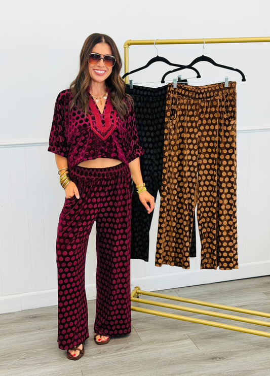 Velvet Polka Dot Wide Leg Pants (Reg.) - 3 Colors