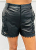 Leatherette Embroidered Lace Trim Shorts (Reg & Plus) - 2 Colors