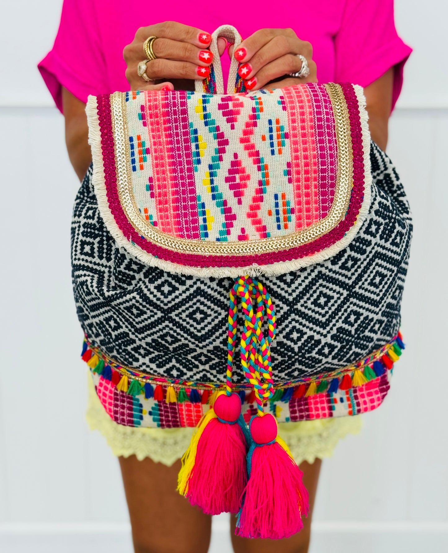 Multi Magdalena Aztec Backpack With Tassels