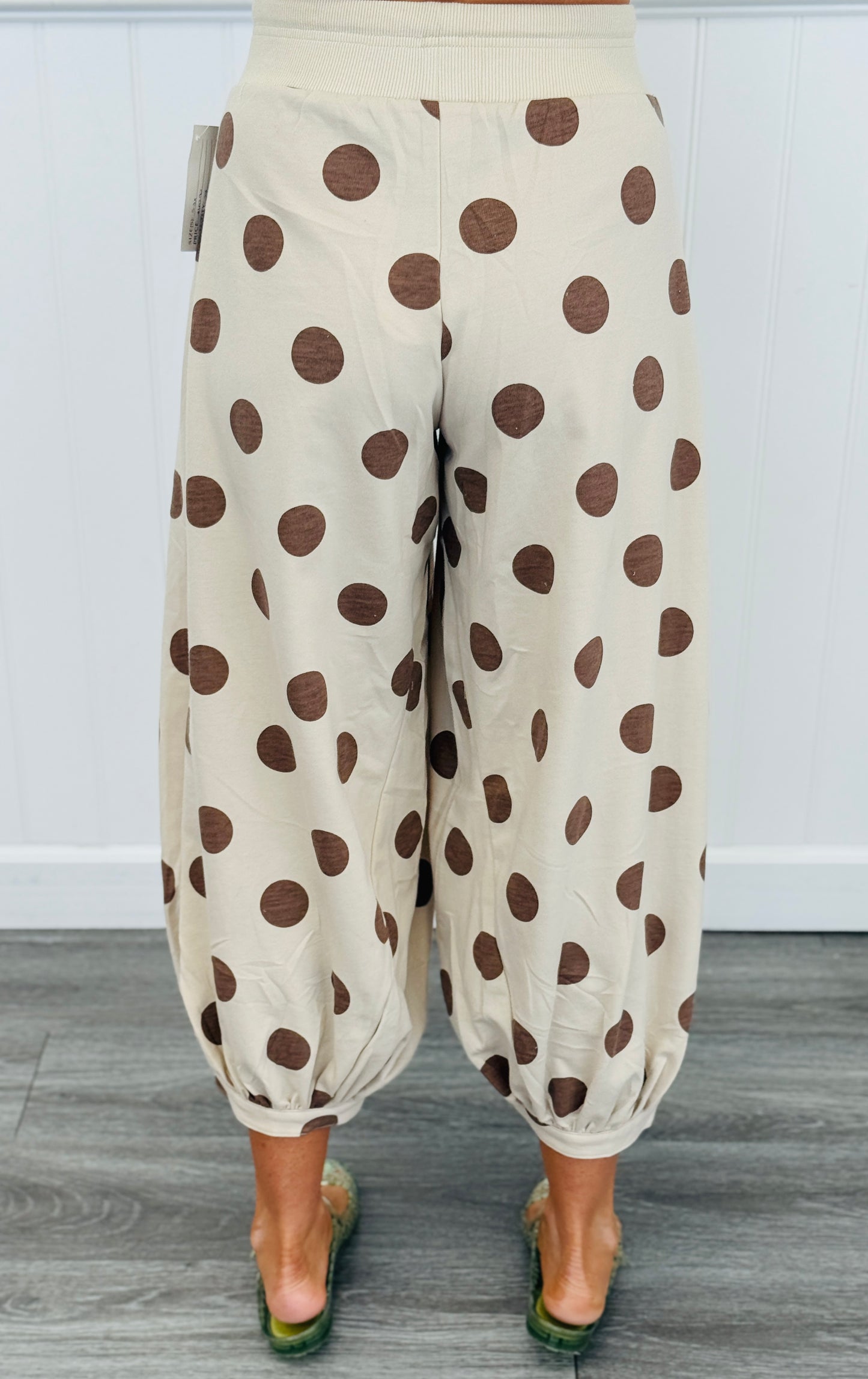 Taupe/Brown Polka Dot Balloon Pants (Reg. and Plus)