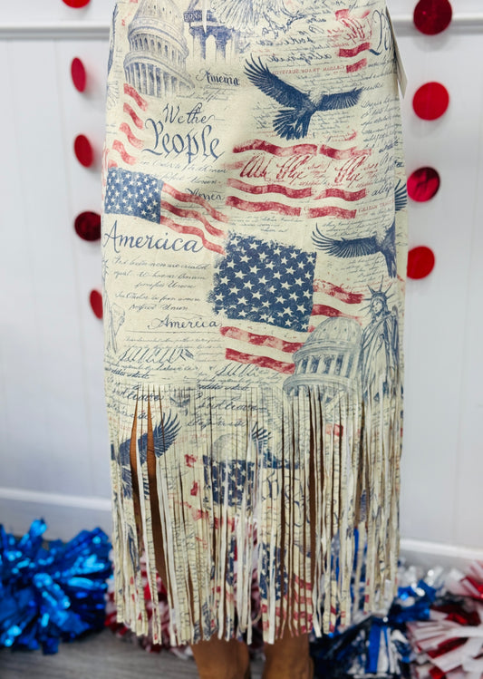 America Suede Fringe Hem Mini Skirt (Reg. and Plus)