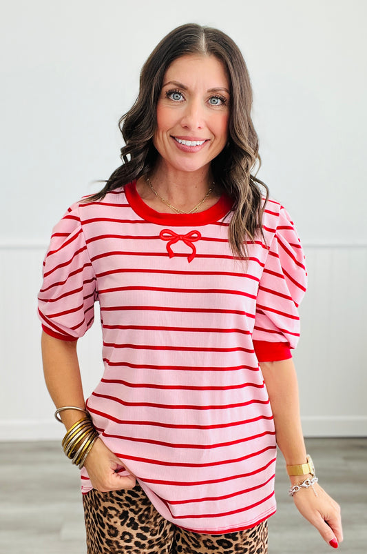 Pink/Red Stripes And Bows Top (Reg.)