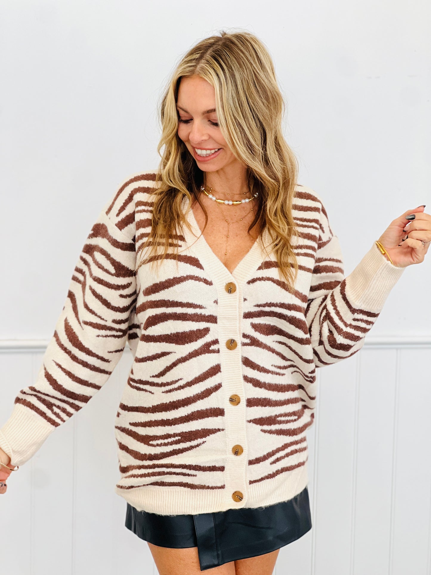 Zebra Print Button Up Cardigan (One Size) - 4 Colors