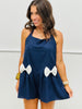 Navy Poplin Double Bow Romper (Reg.)