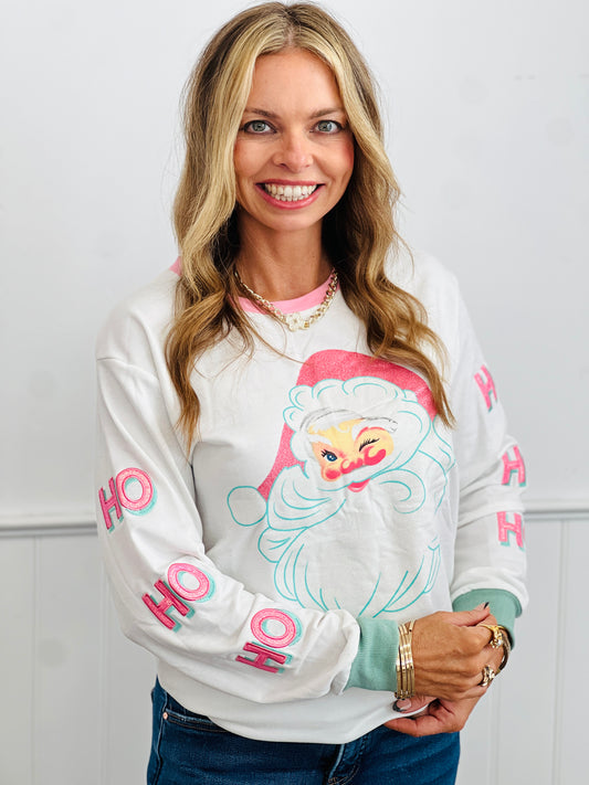 White Glitter Santa Sweatshirt (Reg. and Plus)