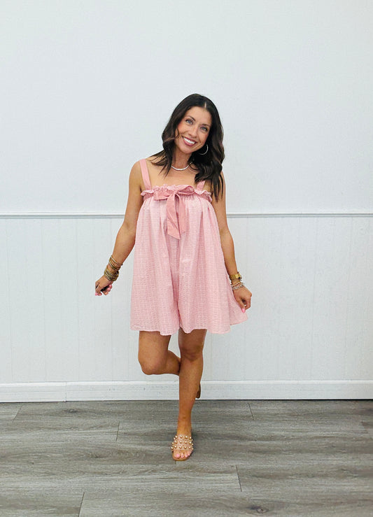 Textured Bow Tie Ribbon Romper (Reg.)-2 Colors