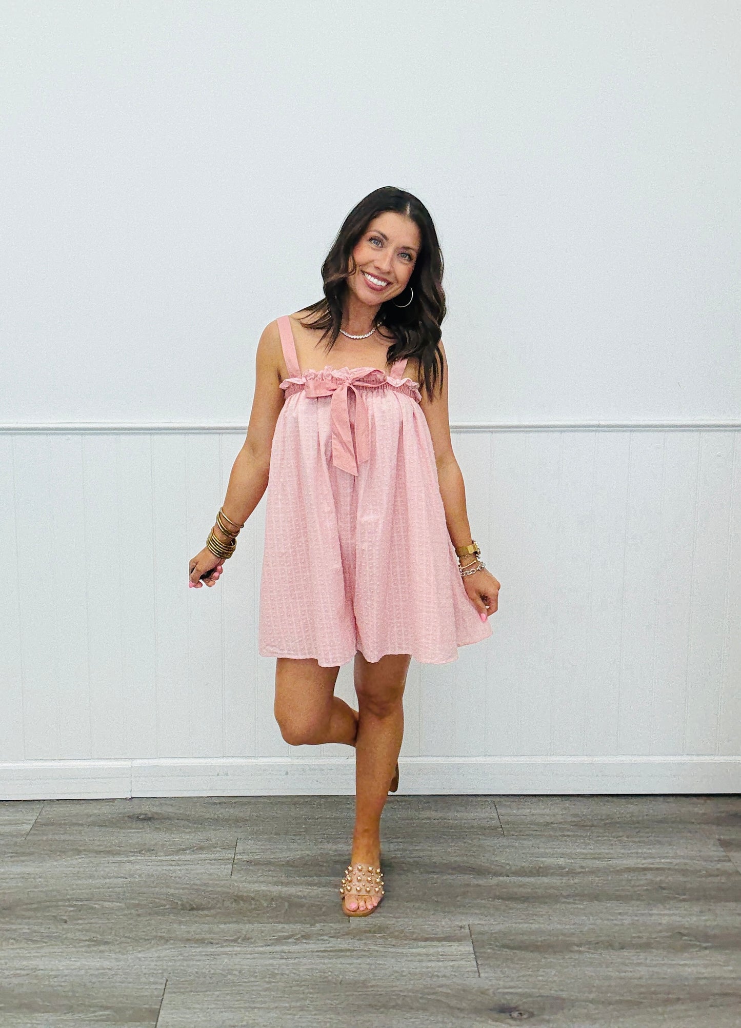 Textured Bow Tie Ribbon Romper (Reg.)-2 Colors