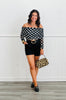 Black/Cream Dot Off Shoulder Mesh Top (Reg.)
