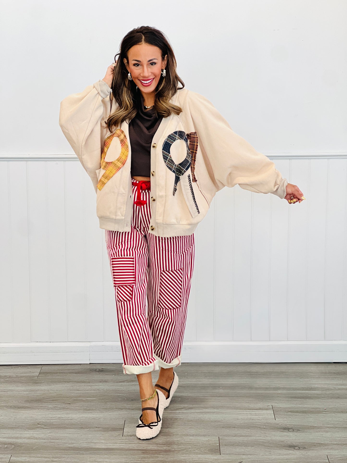 Striped Twill Barrel Pants (Reg.)-2 Colors