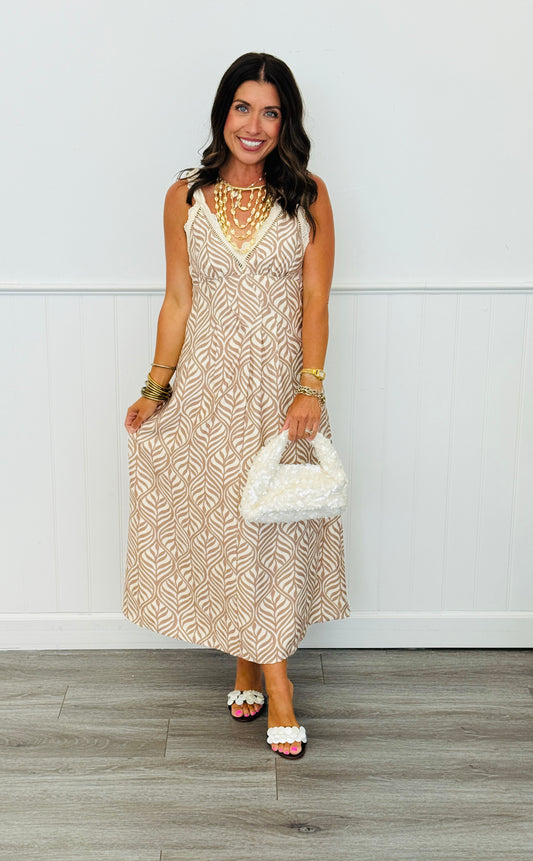 Oatmeal Latte Botanical Print Midi Dress (Reg.)