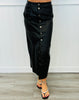 Black Faux Leather Button Down Midi Skirt (Reg)
