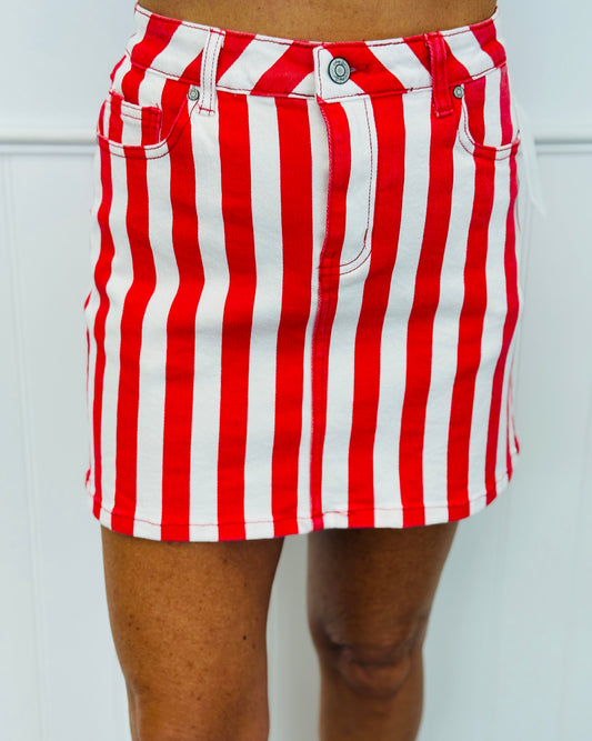 Nova Red Striped Denim Skirt (Reg. and Plus)