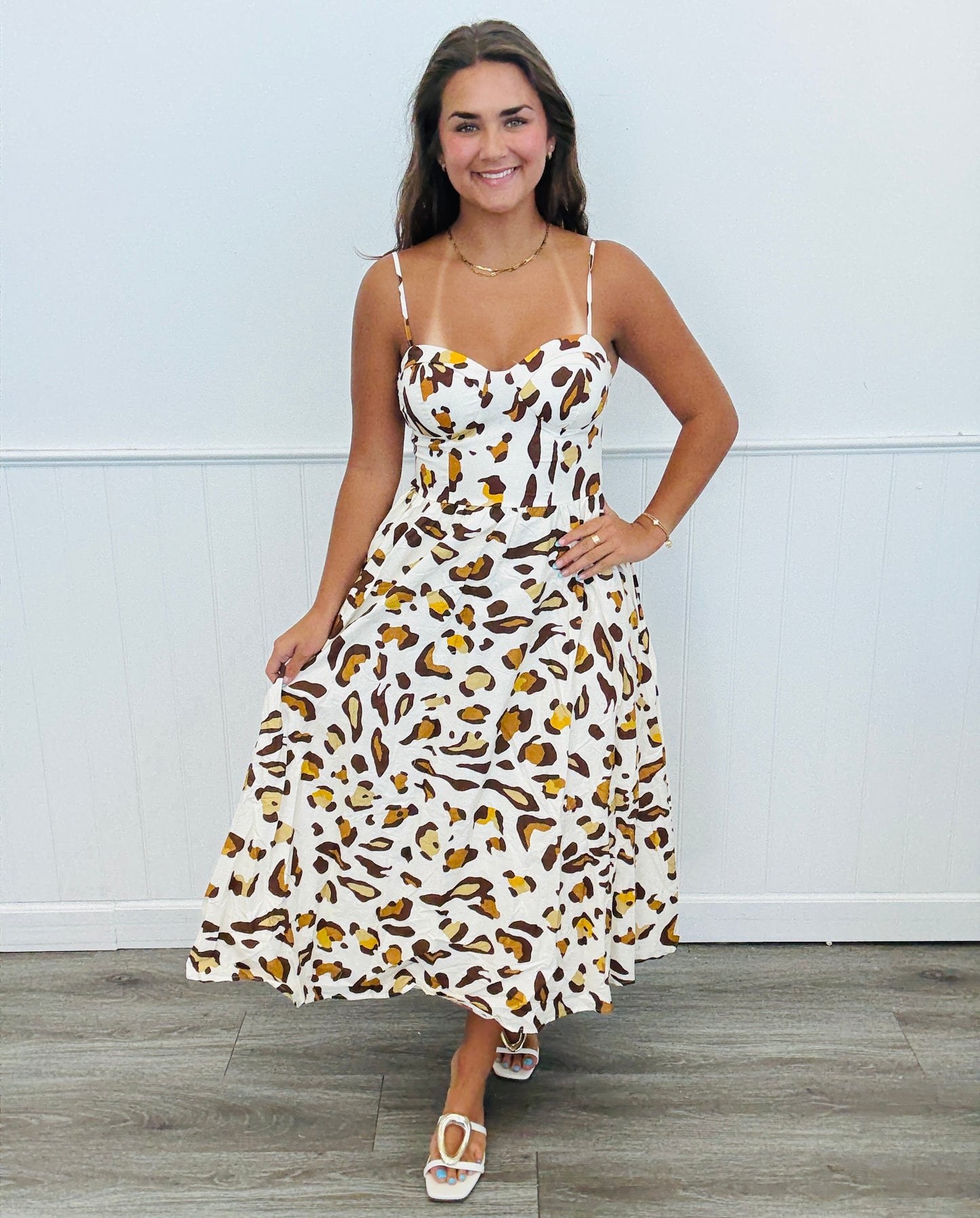 Natural Animal Print Bustier Midi Dress (Reg.)