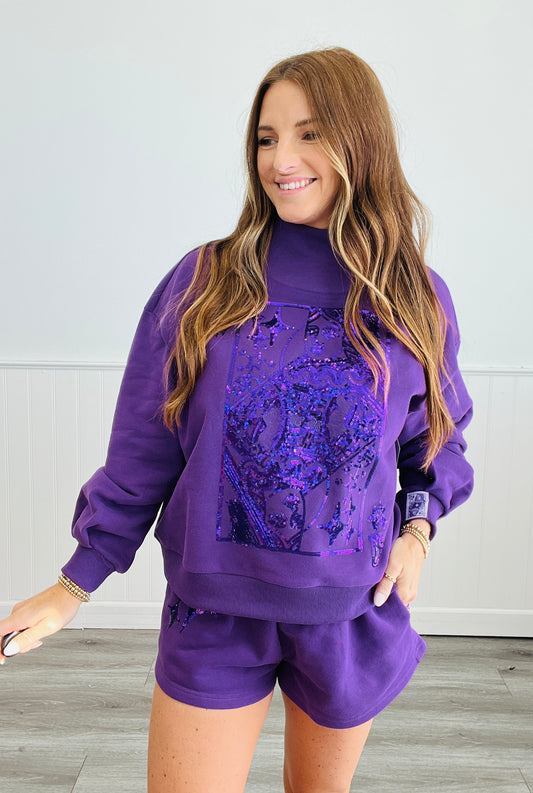 Queen Of Sparkles Purple Card Logo Mock Neck Sweatshirt (Reg. and Plus)
